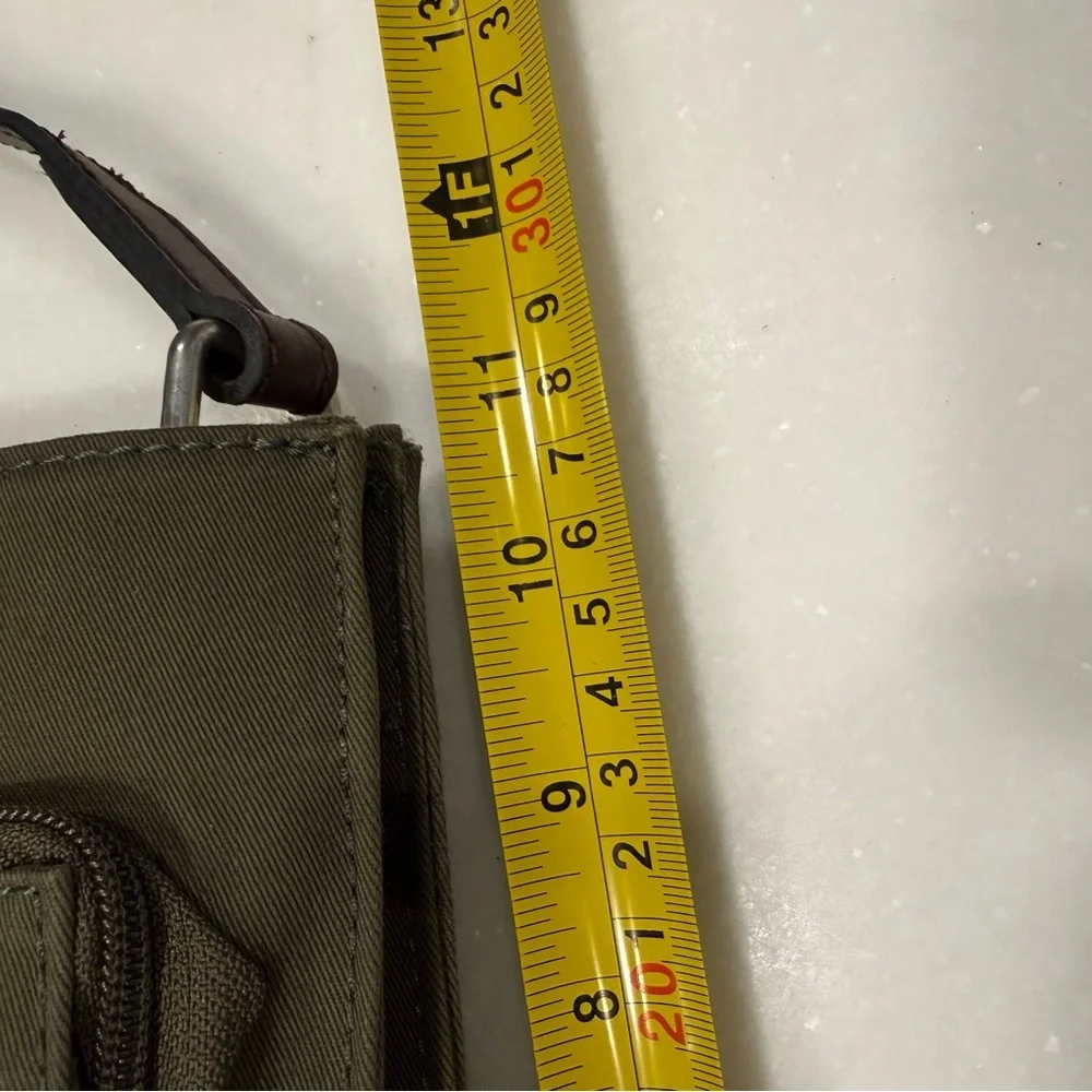 Tano New York Olive Green Canvas Shoulder Bag 3 Center Comp, Outside Zip NWT